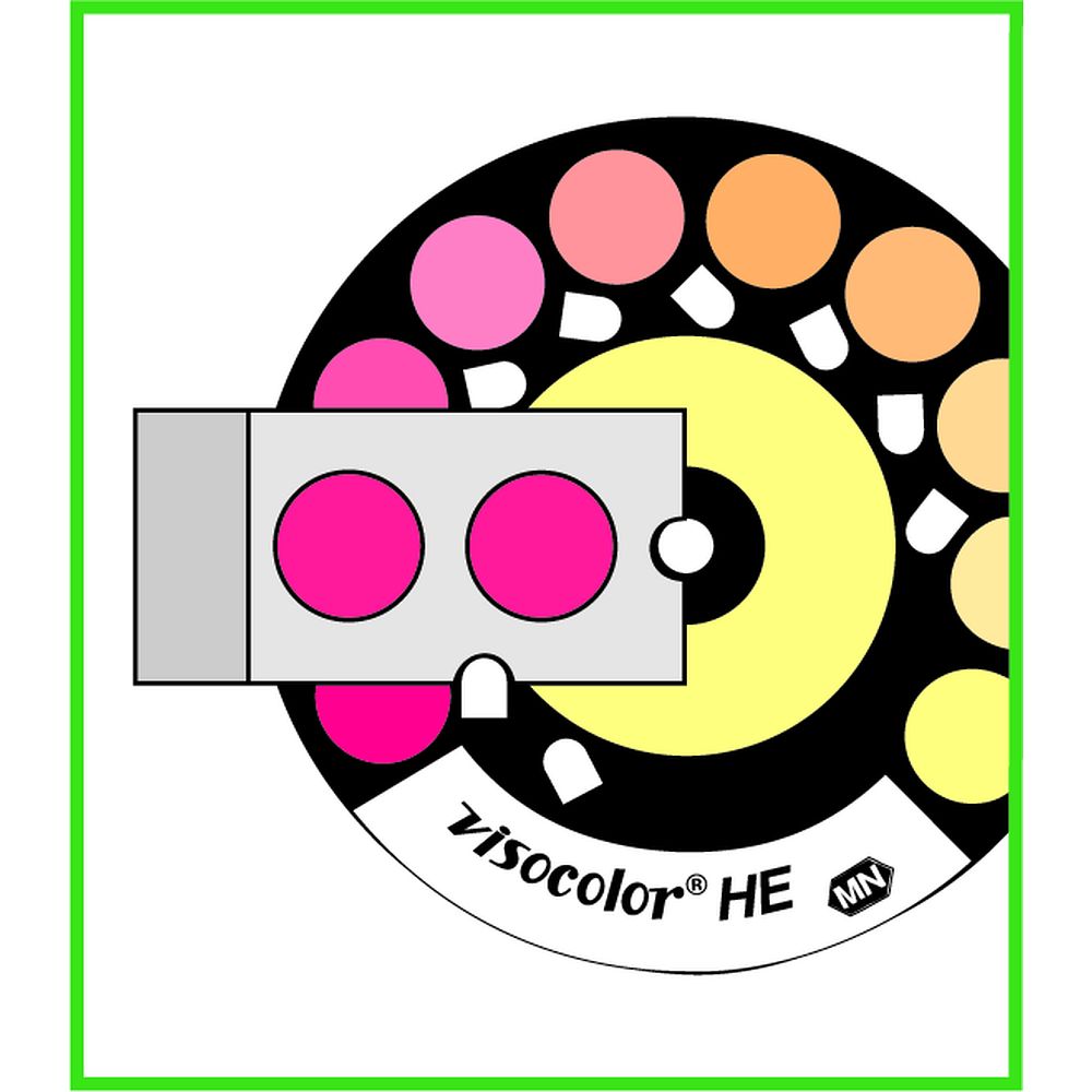  cuves et disque avec échelle de couleurs pour l'analyse du Chlore (faible) par comparateur colorimétrique visuel