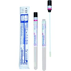 Ecouvillons secs stériles, tige en plastique secable, extrémité en mousse, avec tube de transport