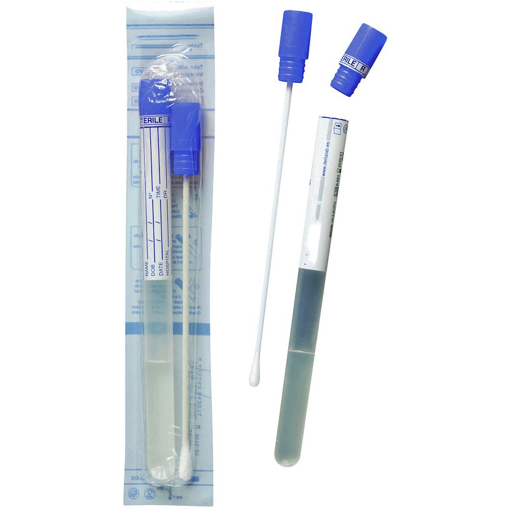 Écouvillons stériles en tube plastique avec milieu de transport spécial virus