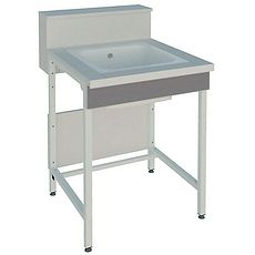Laveries sur piètement en H, avec dosseret et tablette - cuve monobloc en grès émaillé