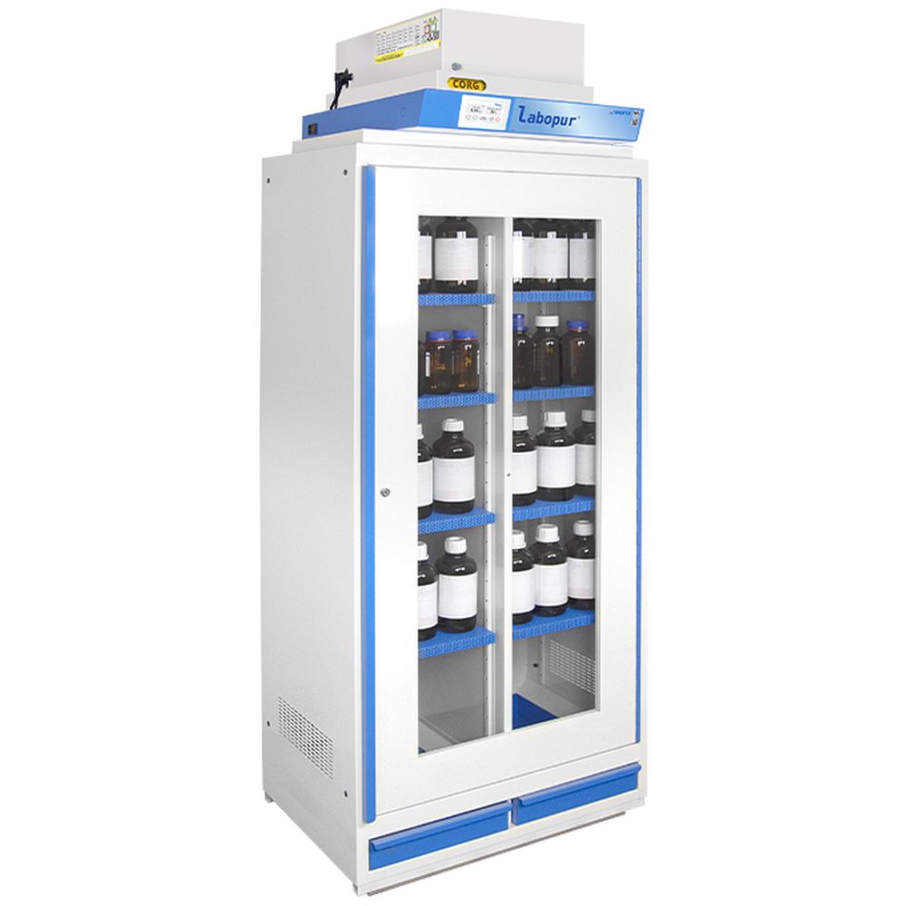 Armoires à portes vitrées, ventilées et filtrées NFX15211&nbsppour produits corrosifs et/ou toxiques