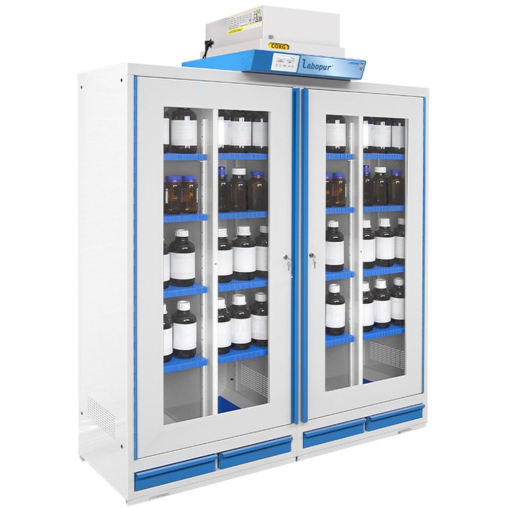 Armoires à portes vitrées, ventilées et filtrées NFX15211&nbsppour produits corrosifs et/ou toxiques