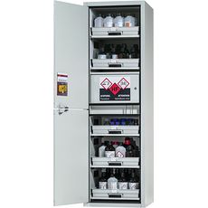 Armoire de sécurité à tiroirs pour produits corrosifs acides / bases avec box dédié aux acides fluorhydriques