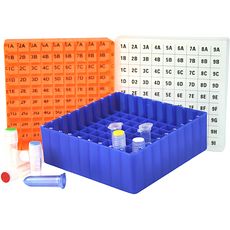Cryoboîtes 130 x 130 mm en polypropylène, hauteur 45-53 mm, 81 tubes, identification alphanumérique