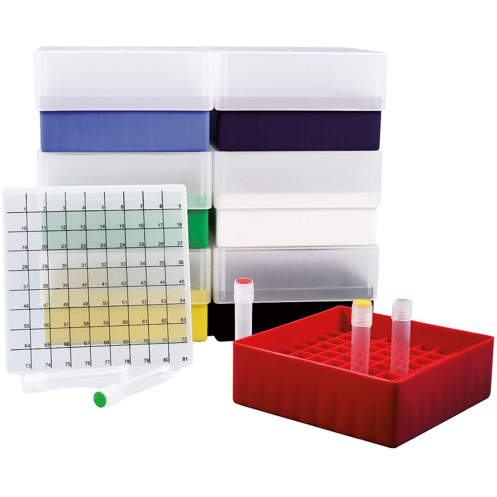 Cryoboîtes 130&nbspx 130&nbspx 75&nbspmm en polypropylène, 81&nbsptubes