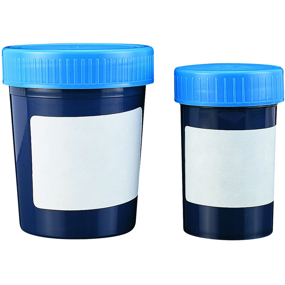 Flacons de prélèvement 60 à 150&nbspml en polypropylène bleu opaque