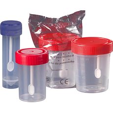 Pots pour coprologie avec spatule 30 à 150 ml, en polypropylène