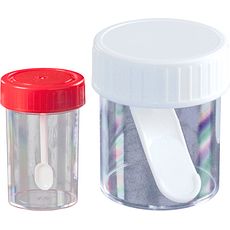 Pots pour coprologie avec spatule 60 à 150 ml, en polystyrène