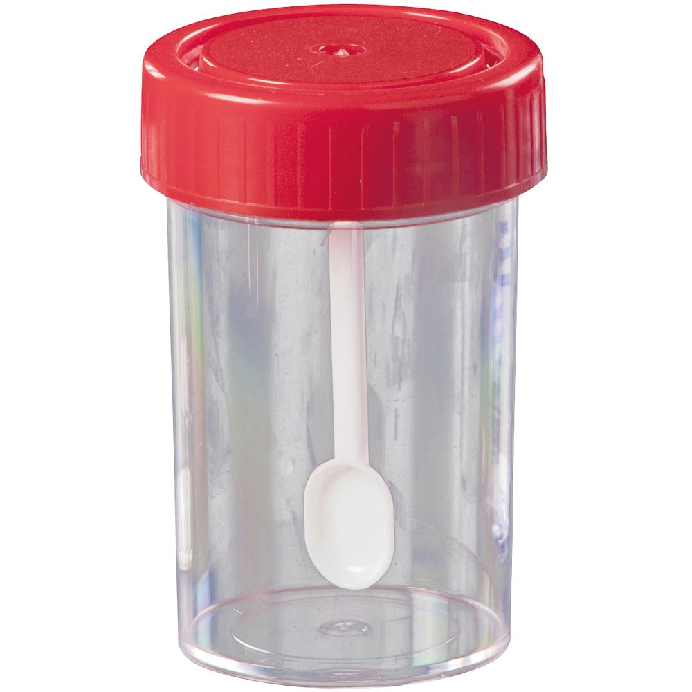 Pots pour coprologie avec spatule 60 à 150&nbspml, en polystyrène