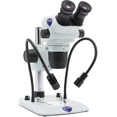 Stéréomicroscopes zoom jusqu'à 225x, statif à colonne éclairage flexible