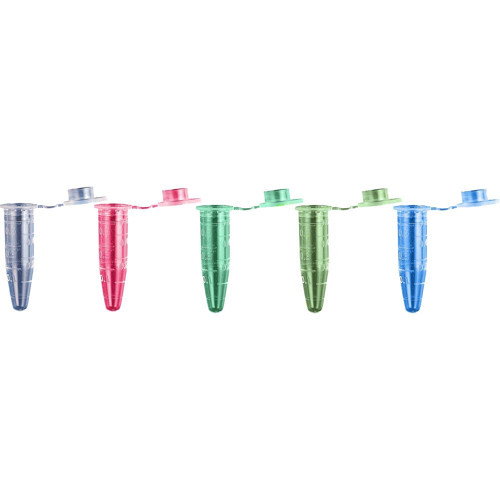 Microtubes PCR 0,5&nbspml gradués colorés, capuchon plat