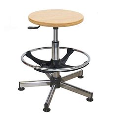 Tabourets en bois, piètement chromé sur patins avec repose-pieds