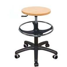 Tabourets en bois, piètement polyamide sur roulettes avec repose-pieds