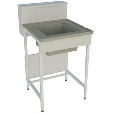 Laveries sur piètement, avec dosseret et tablette - cuve monobloc en polypropylène
