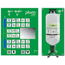 Stations lave-œil ouvertes avec flacons de solution de chlorure de sodium