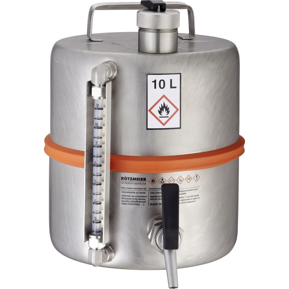 Fûts de stockage de sécurité en inox avec jauge de niveau et robinet de vidange