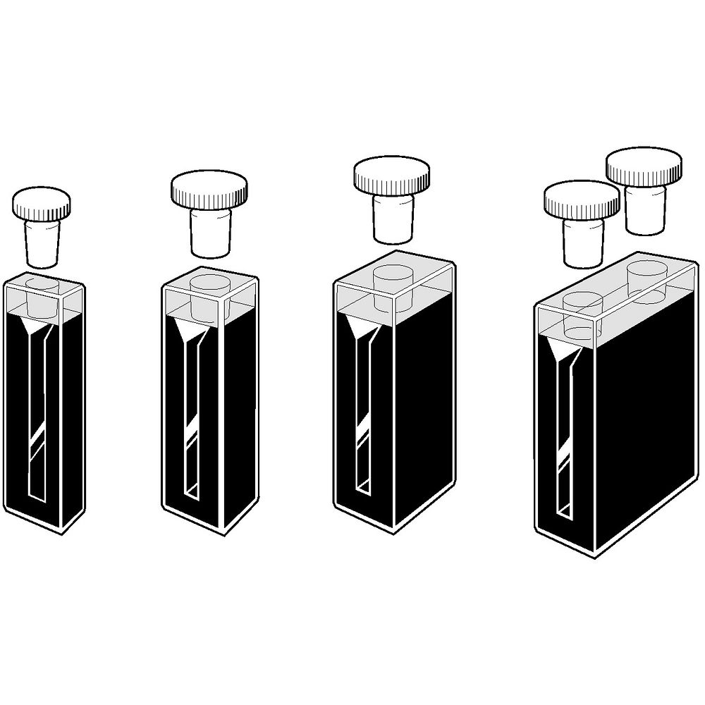 Cuves semi-micro rectangulaires à parois noires avec bouchon étanche en PTFE