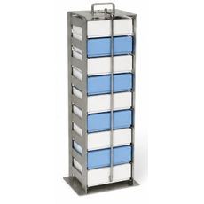 Rack inox vertical avec tige de verrouillage pour 9 cryoboîtes h50 mm