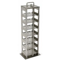 Rack inox vertical avec tige de verrouillage pour 7 cryoboîtes h50 mm