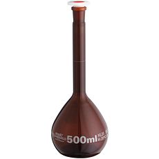 Fioles jaugées classe A en verre borosilicaté, ambrées, bouchon en PE