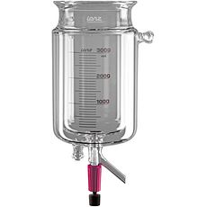 Réacteurs cylindriques en verre, avec enveloppe thermostatique et soupape de soutirage