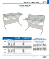 Laveries de laboratoire sur piètement C avec dosseret, cuve monobloc en polypropylène