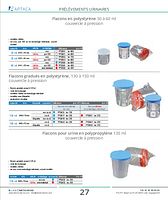 Flacons gradués en polystyrène 150 ml, couvercle à pression