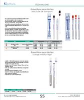 Ecouvillons secs stériles, tige en bois, extrémité en coton, avec tube de transport
