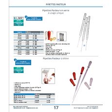 Pipettes Pasteur en verre à usage unique