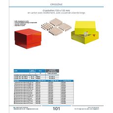 Cryoboîtes 133 x 133 mm en carton avec revêtement standard hydrofuge, avec couvercle à bords longs