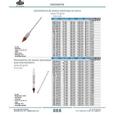 Densimètres de masse volumique avec thermomètre série 60 g/ml 310 mm