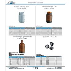 Flacons col large, à vis en verre ambré