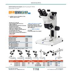 Stéréomicroscopes zoom jusqu'à 180x, statif à crémaillère