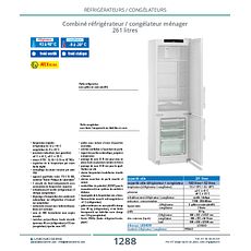Combiné réfrigérateur / congélateur ménager 261 litres