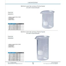 Béchers avec bec verseur forme haute en verre borosilicaté